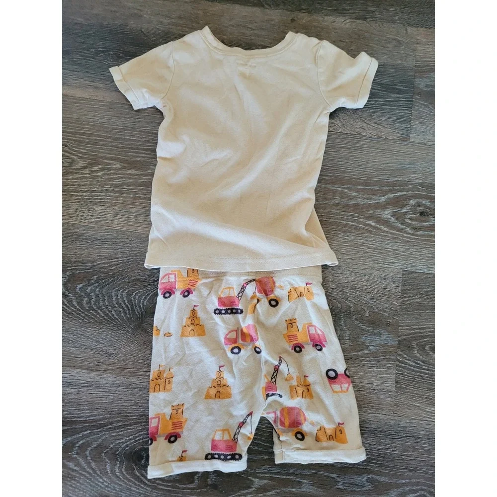Old Navy Toddler Boys 5T Construction Truck Pajama Set Short Sleeve Cream #3